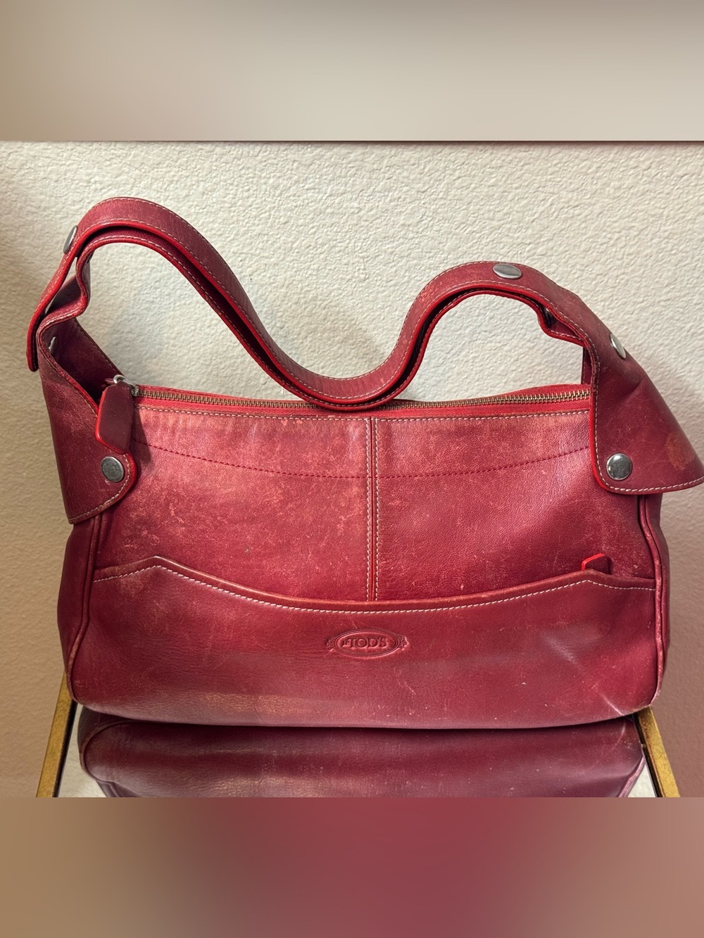 Tod's Deep Red Leather Shoulder Bag (Project)